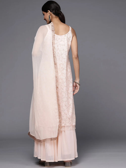 Floral Embroidered Regular Sequinned Kurta with Sharara & With Dupatta