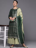 Woven Design Sequinned Silk Georgette Kurta With Sharara & Dupatta