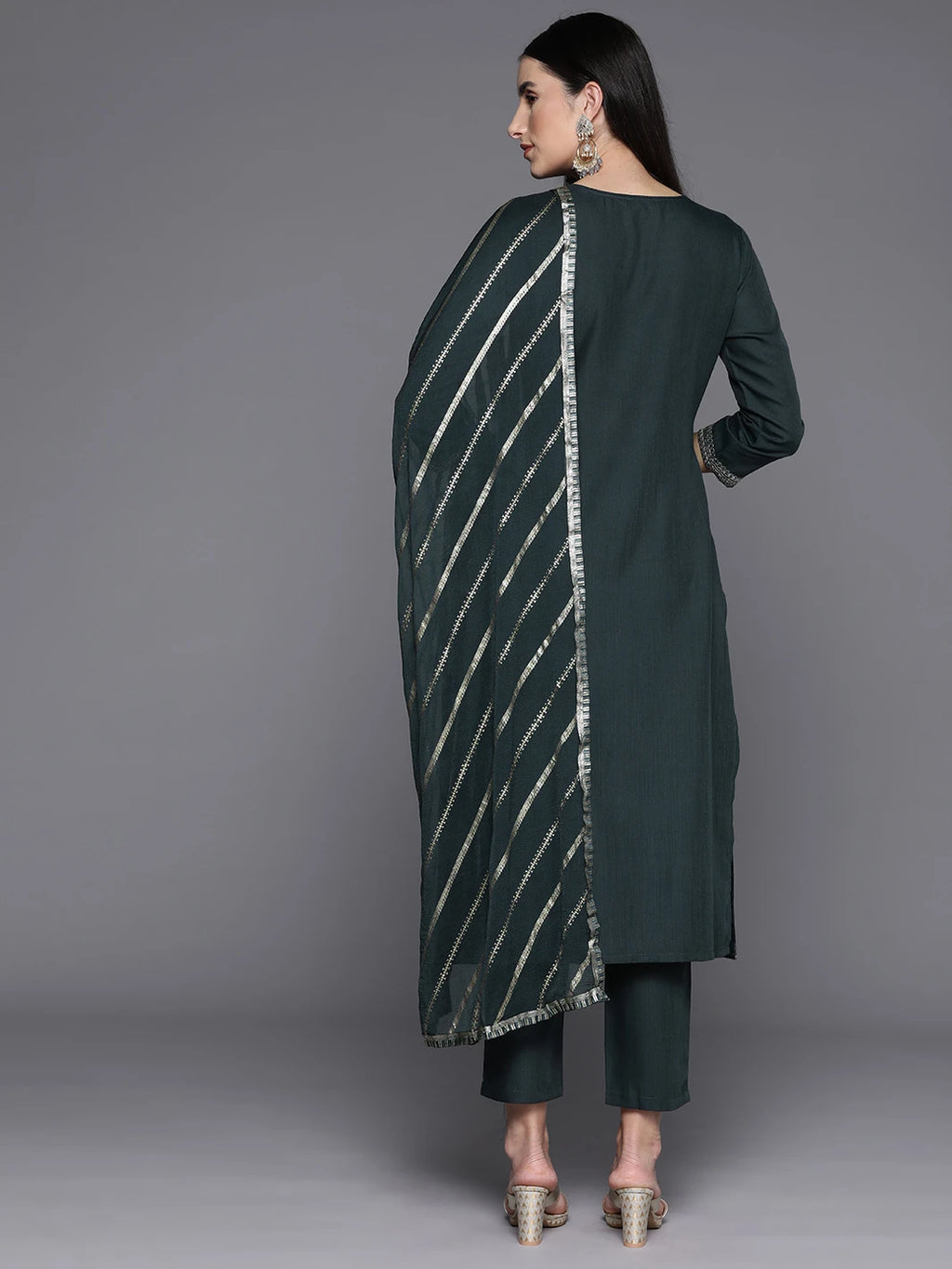 Women Ethnic Motifs Yoke Design Sequinned Kurta with Trousers & Dupatta