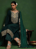 Floral Embroidered Cotton Silk Zari Work Straight Kurta With Trousers & Dupatta