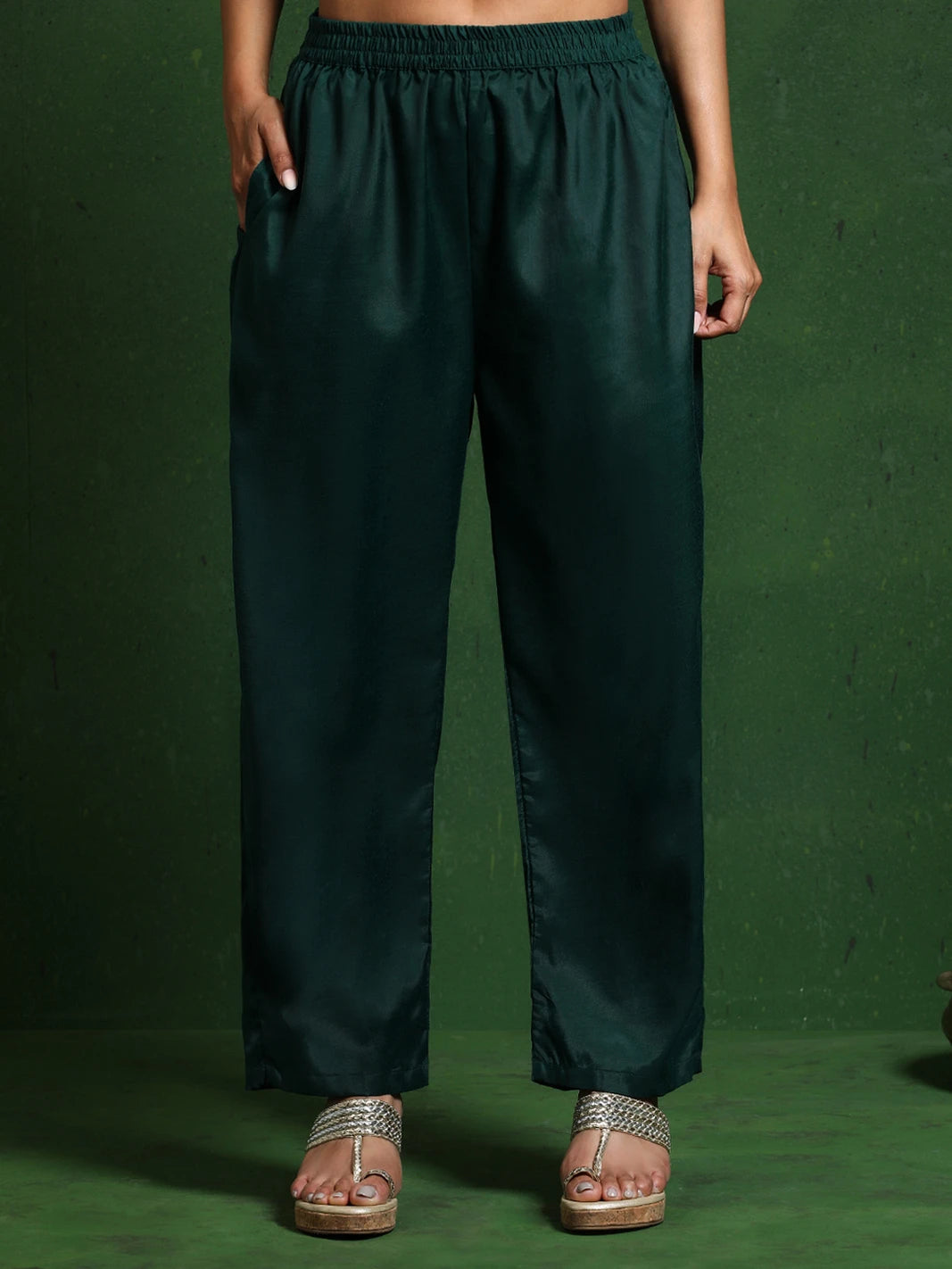 Floral Embroidered Cotton Silk Zari Work Straight Kurta With Trousers & Dupatta
